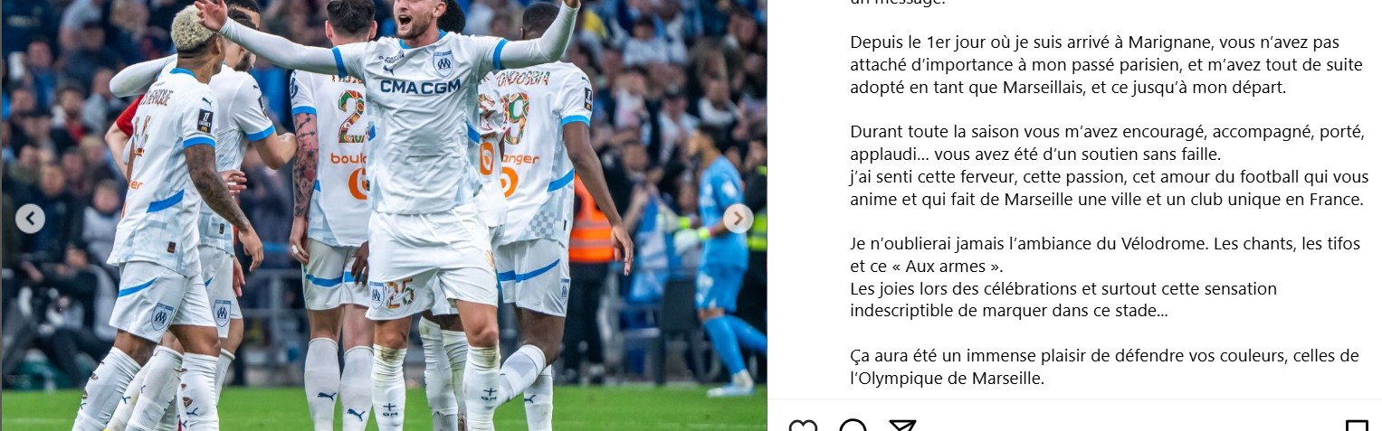 拉比奥发文告别马赛：球迷并未在意过往，这份情谊延续至今